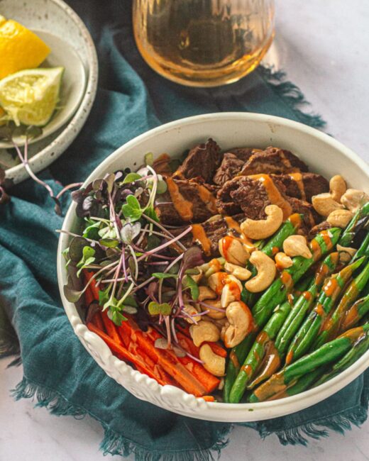 Peanut Beef Satay Zoodle Bowl with Peanut Sauce Recipe