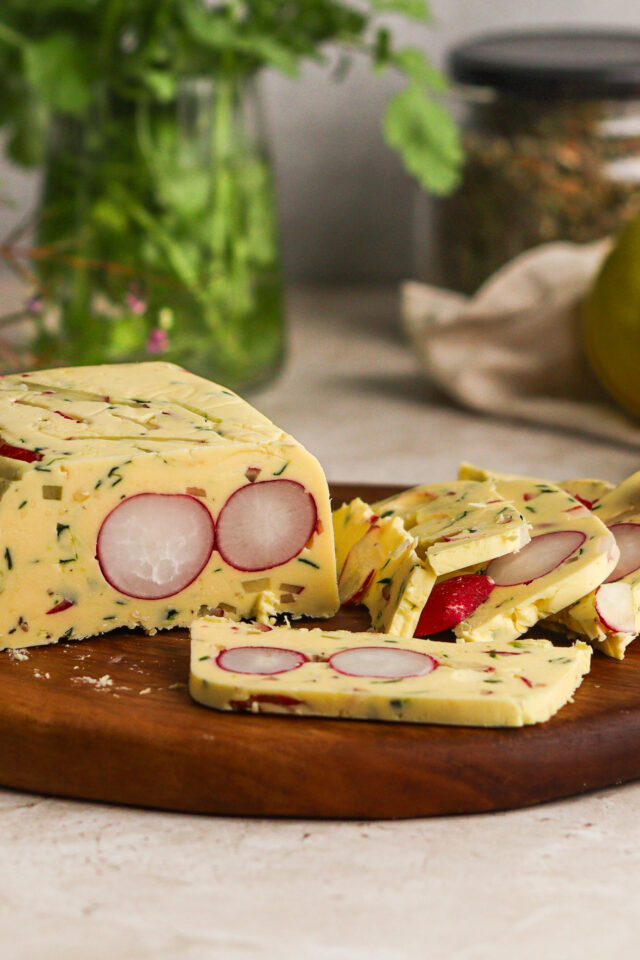 Radish and herb butter terrine sliced