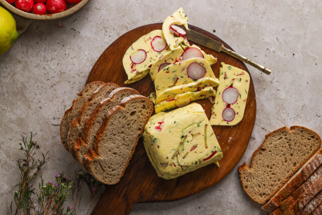 Radish and herb butter terrine sliced